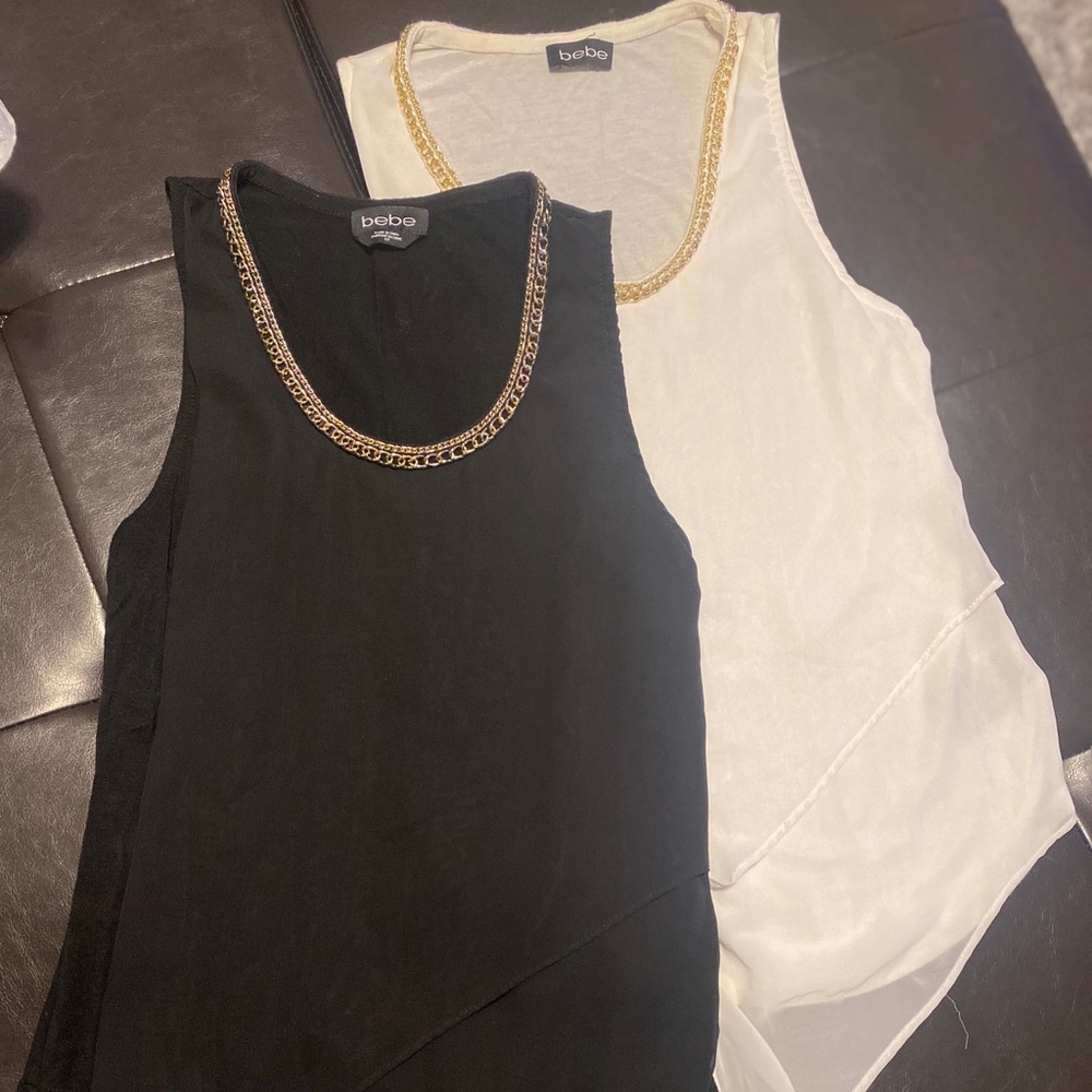 Chiffon overlay tank with gold chain trim